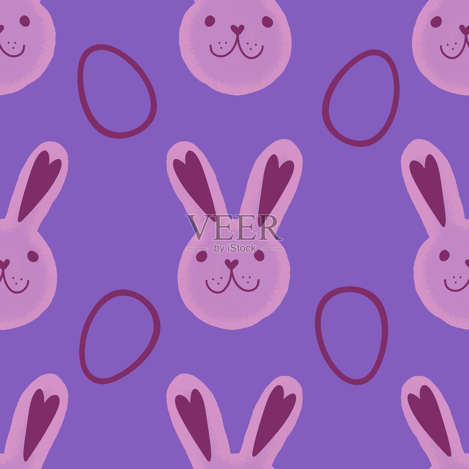 卡通复活节彩蛋和兔子的无缝图案，适用于包装纸、面料和服装印刷插画图片素材