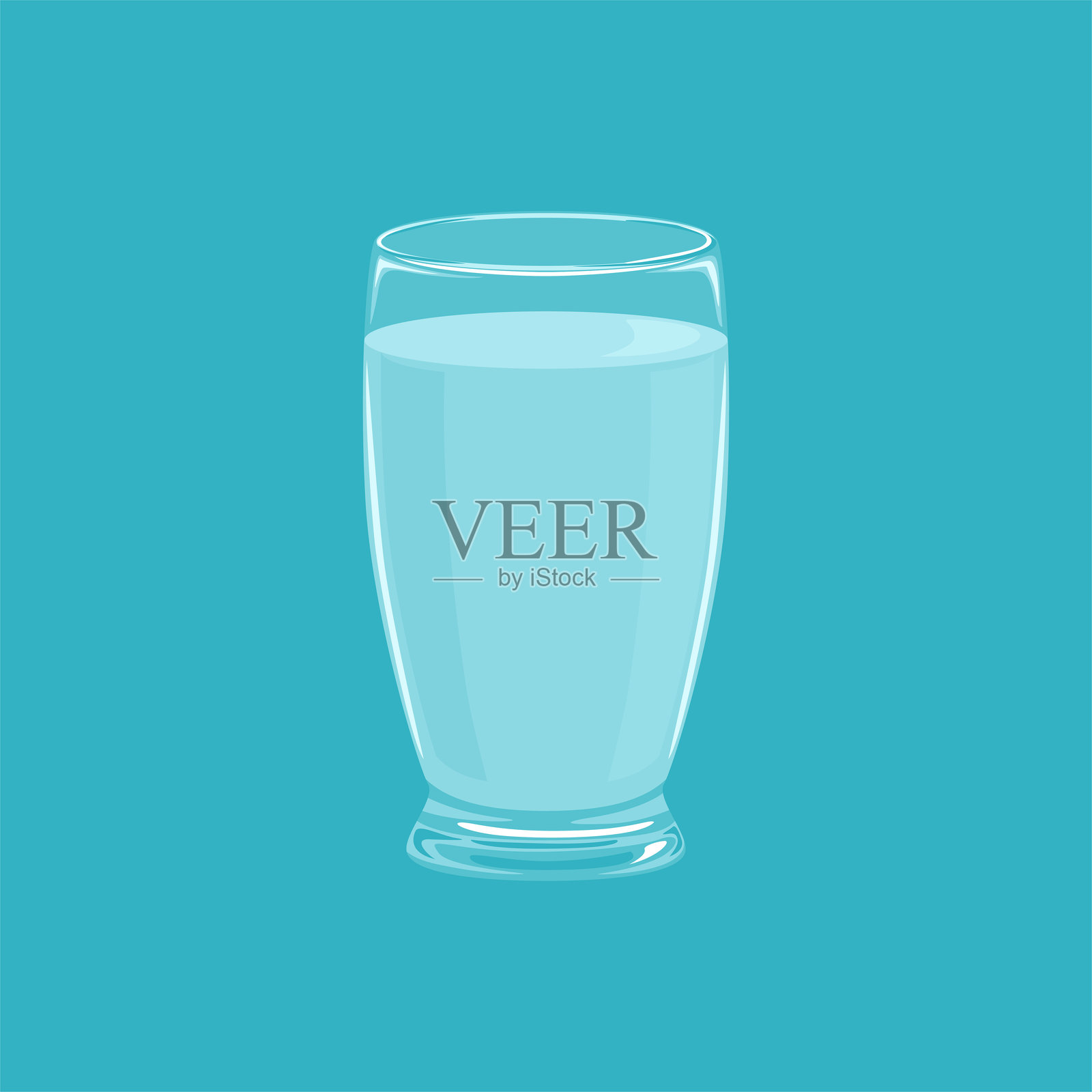 蓝色背景上的水杯。矢量卡通平面插图。插画图片素材