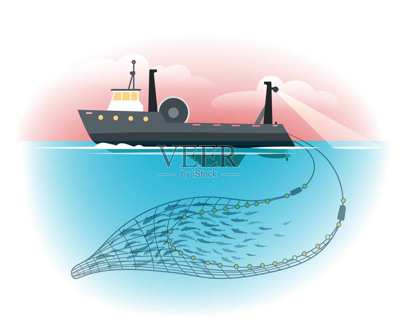 拖网渔船插画图片素材