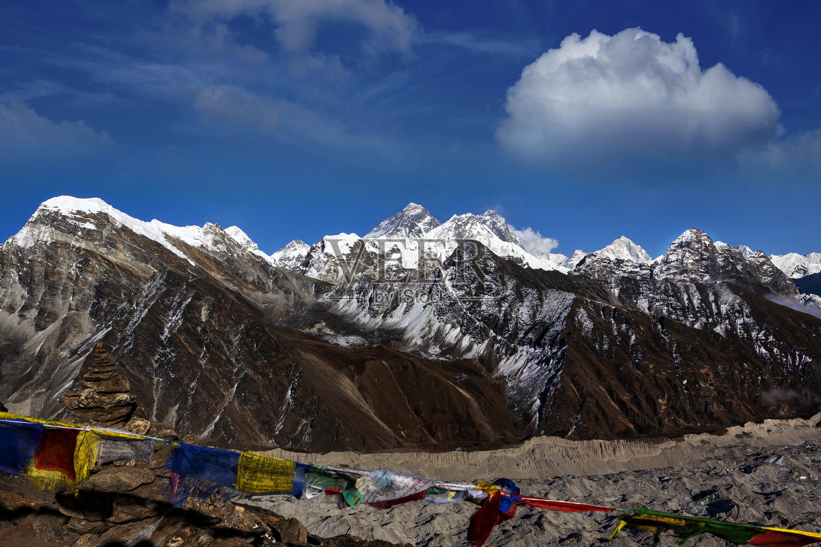 从仁觉拉山口（5417米）向东眺望喜马拉雅山脉及珠穆朗玛峰照片摄影图片