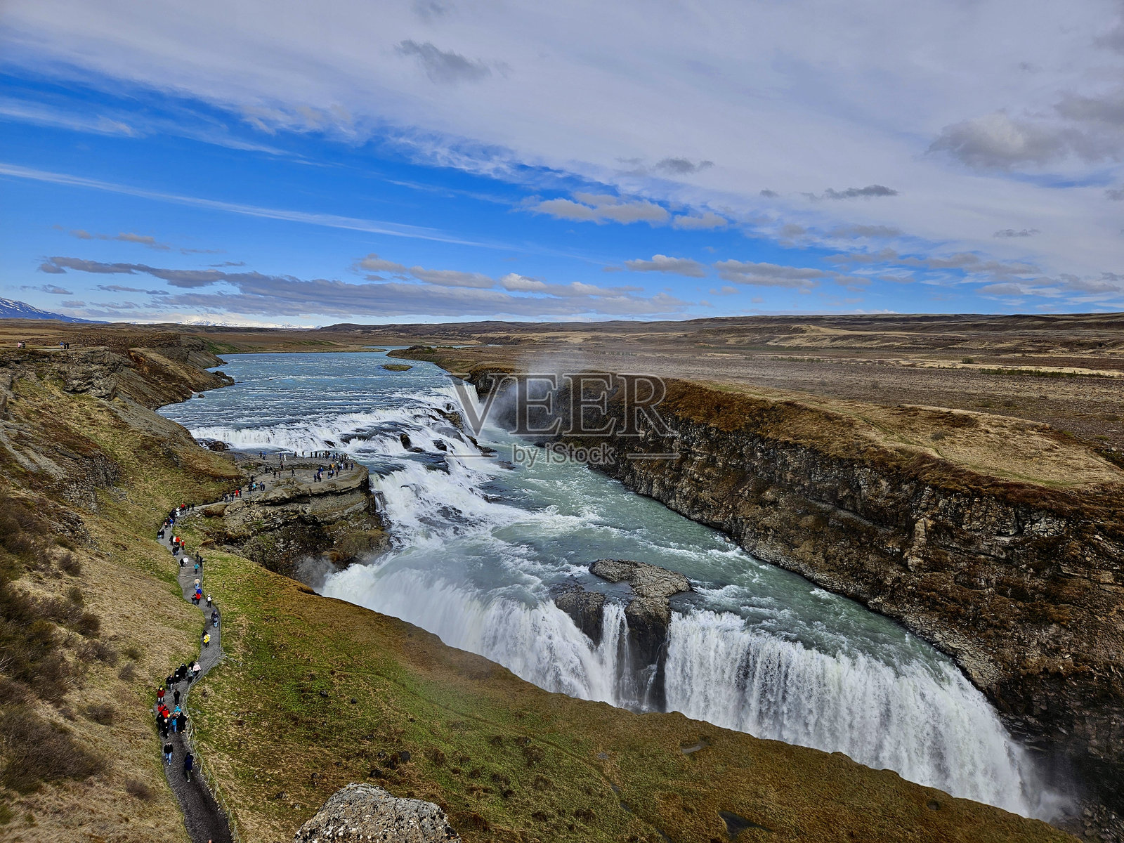 冰岛高地的瀑布美景照片摄影图片