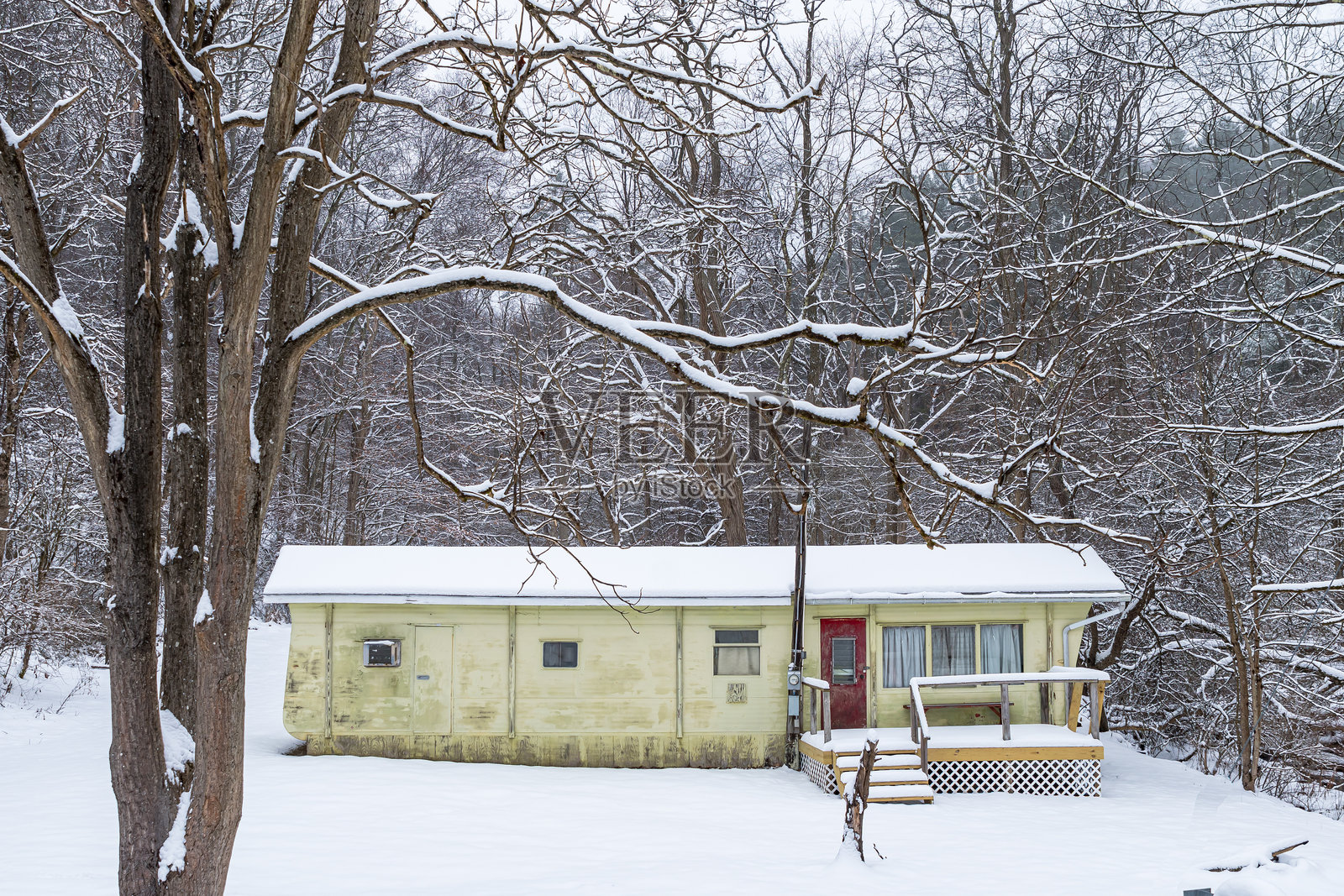 美国宾夕法尼亚州森林中的拖车照片摄影图片