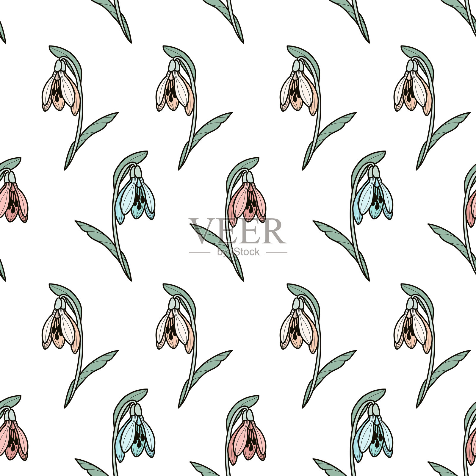 无缝雪花莲花卉图案插画图片素材