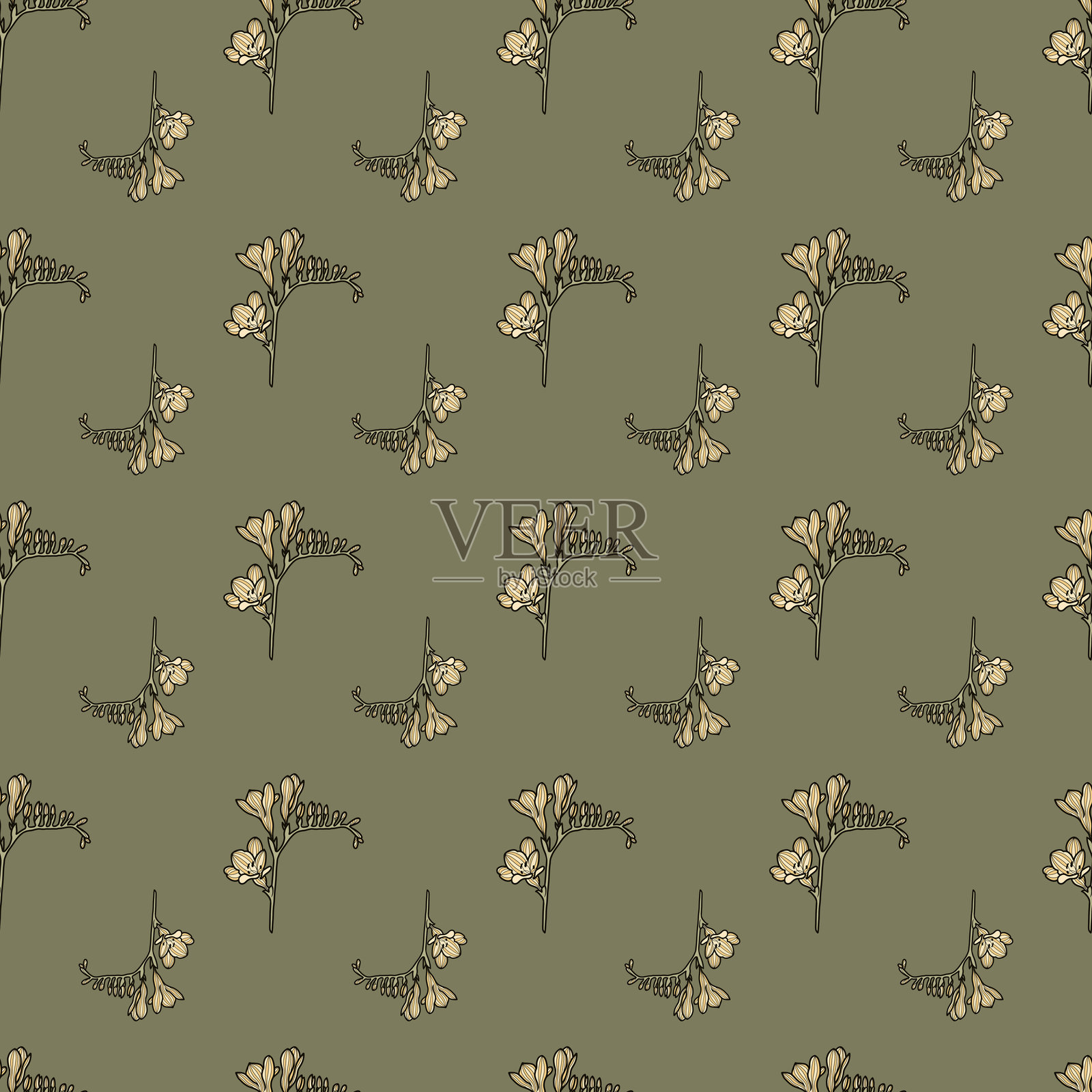 棕色植物的无缝图案插画图片素材