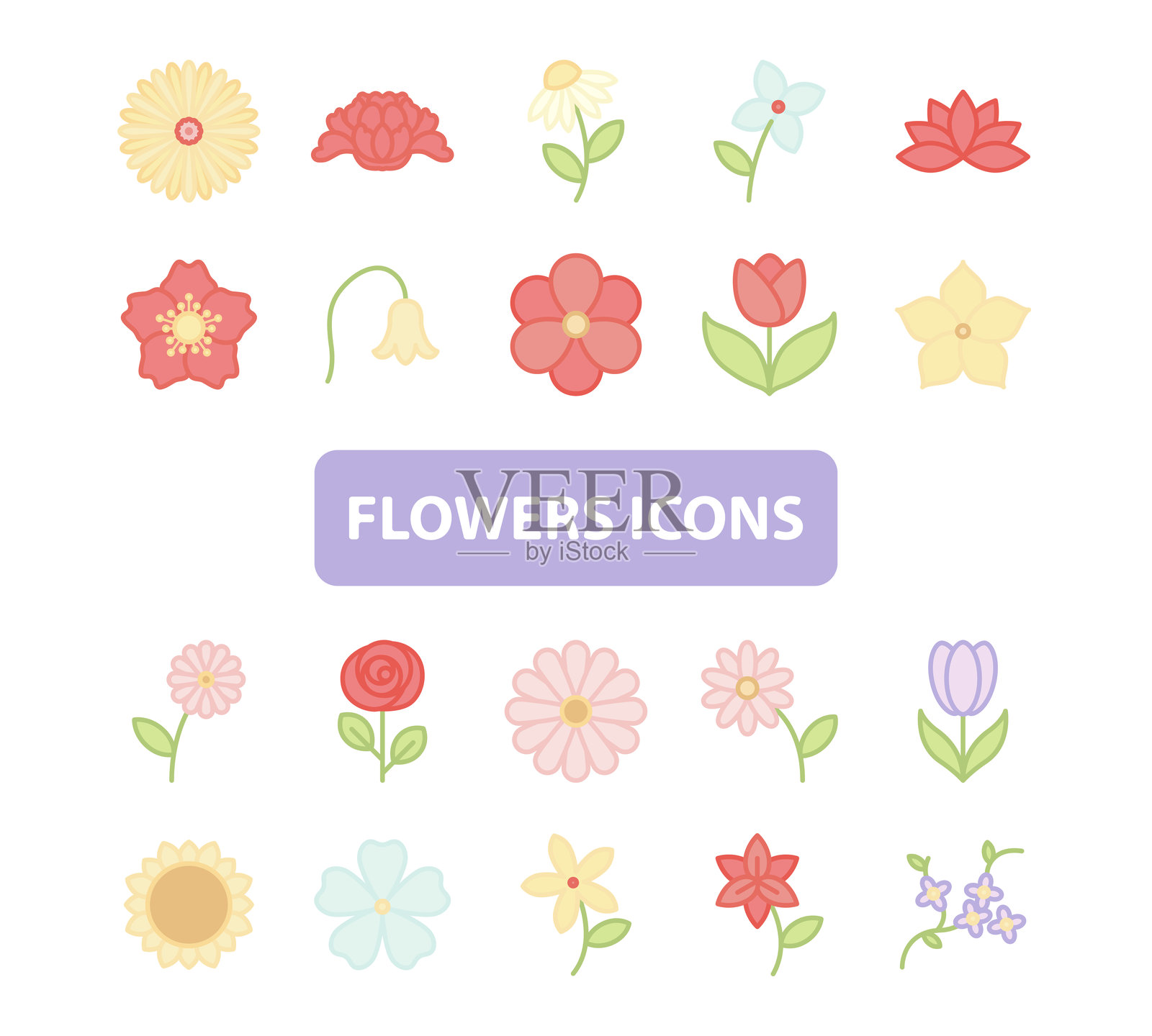 一组花卉图标，春季花卉季节插画图片素材