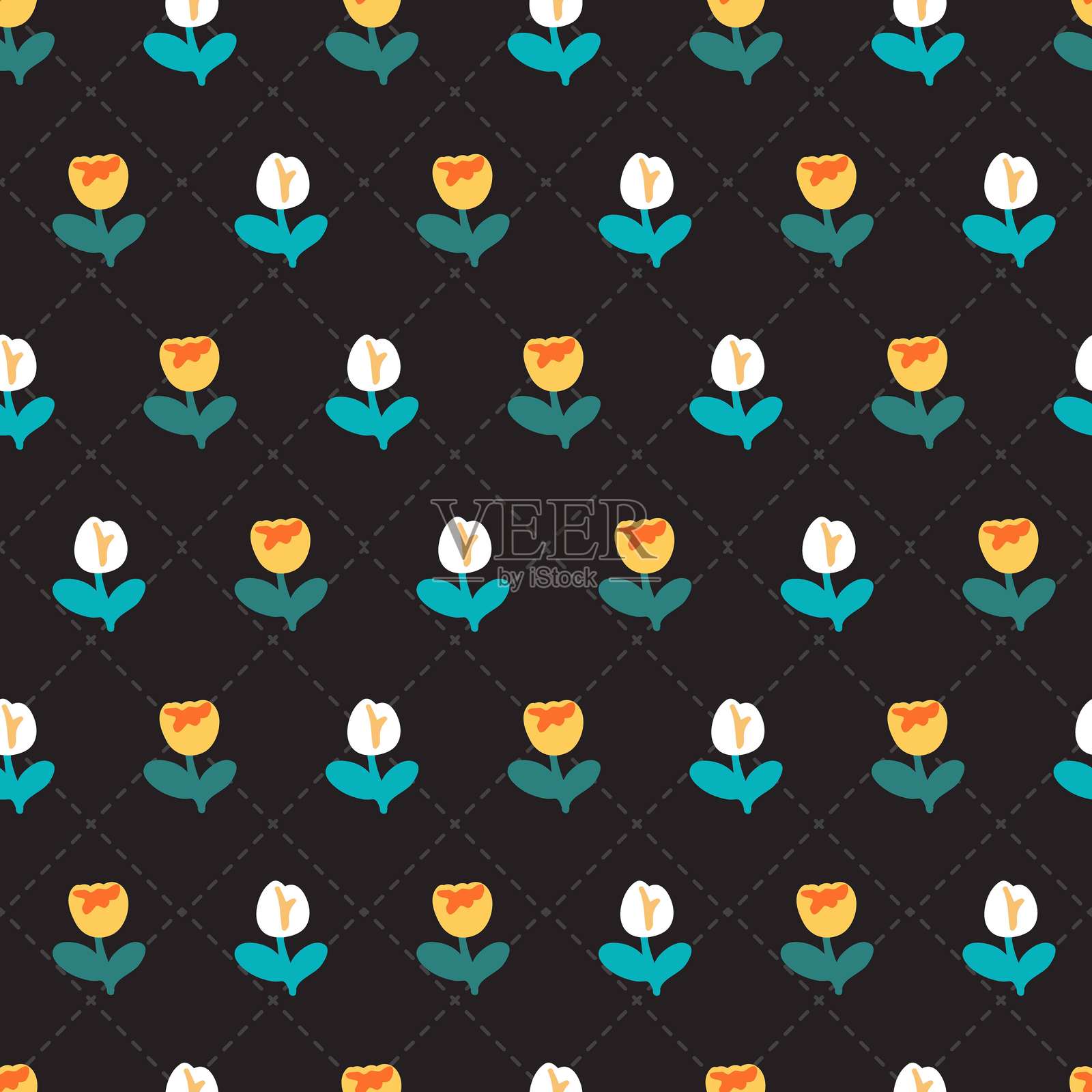 无缝白色和黄色郁金香卡通图案插画图片素材