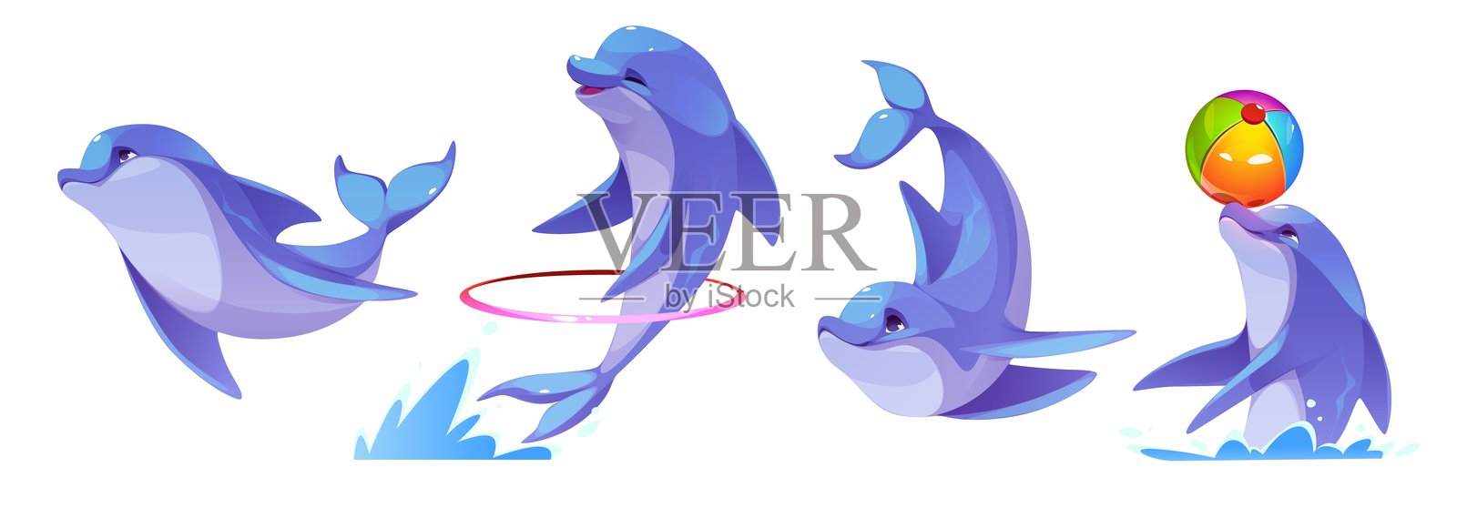 可爱的海豚角色系列插画图片素材