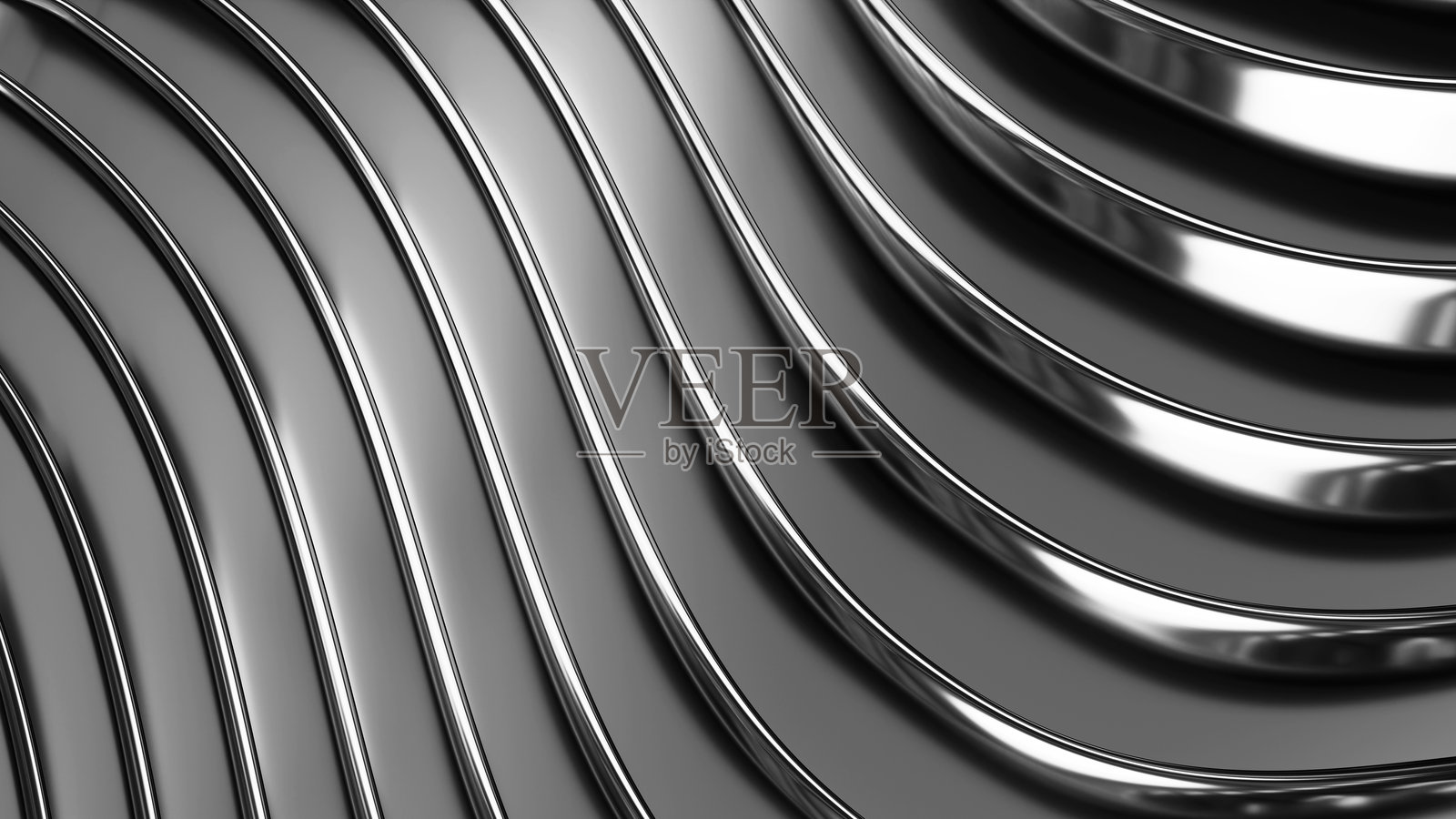 银色条纹图案背景，波浪线设计，抽象极简金属背景，适用于商业演示，3D插图。照片摄影图片