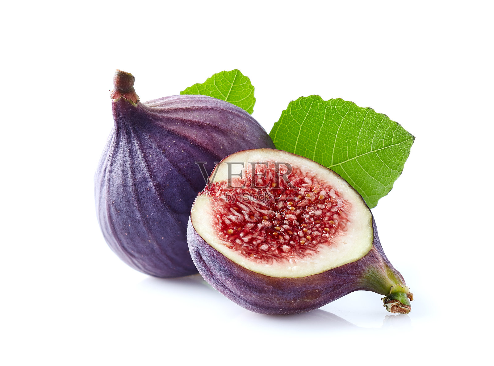 白色背景上的无花果与叶子照片摄影图片