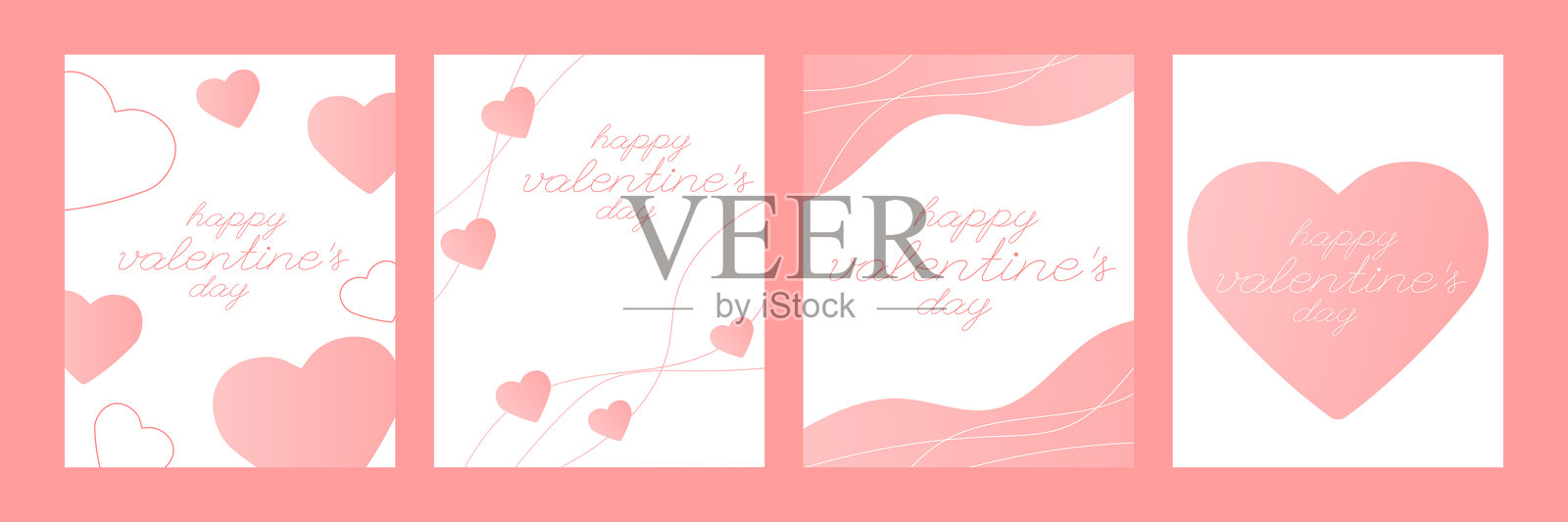 情人节快乐的心形和爱心极简艺术，粉色渐变插画图片素材