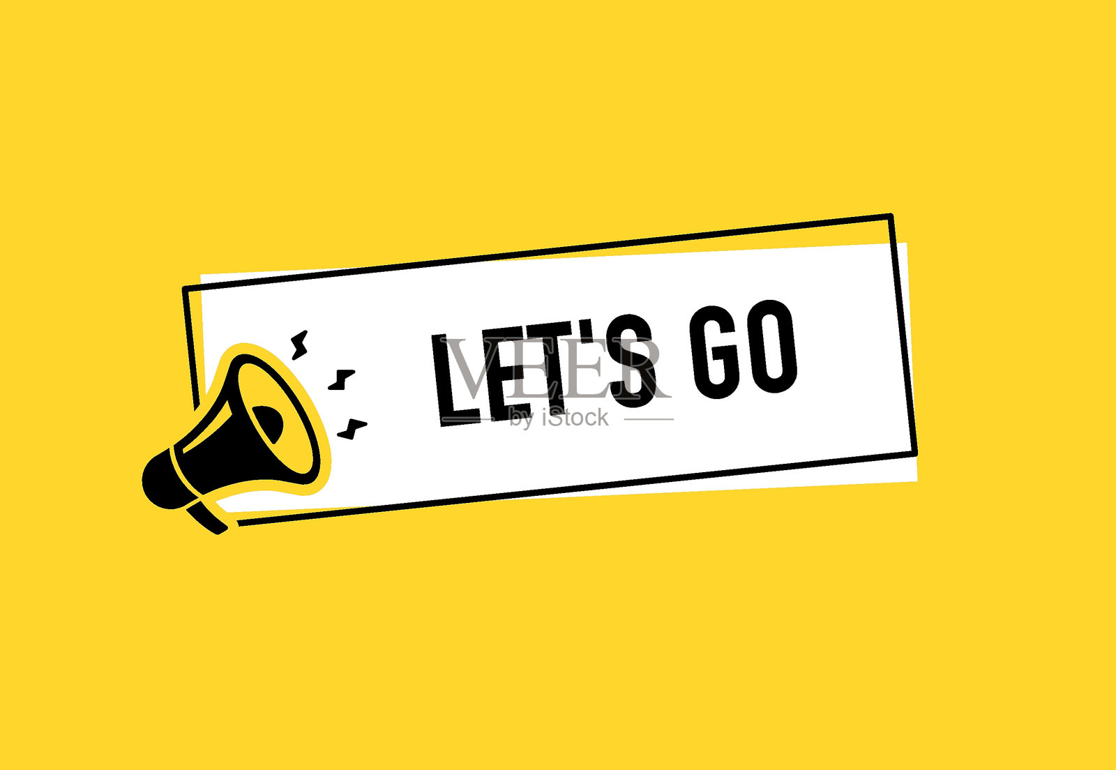 带有“让我们开始”的气泡的扩音器。扬声器。用于商业、营销和广告的横幅。矢量插图。插画图片素材