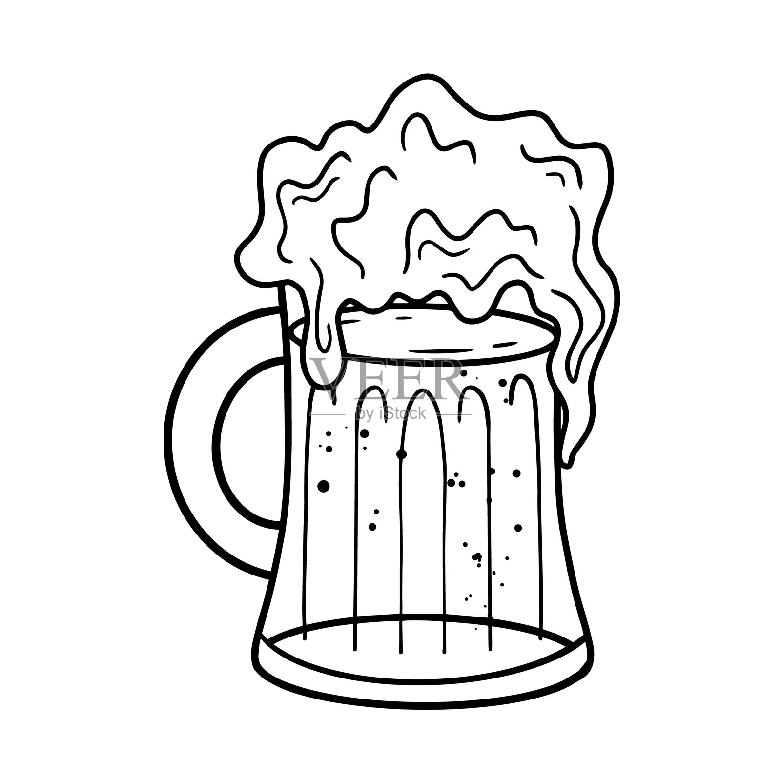 一幅艺术插图，描绘了一个泡沫丰富的啤酒杯，反映出欢乐的庆祝和亲密的时刻。插画图片素材