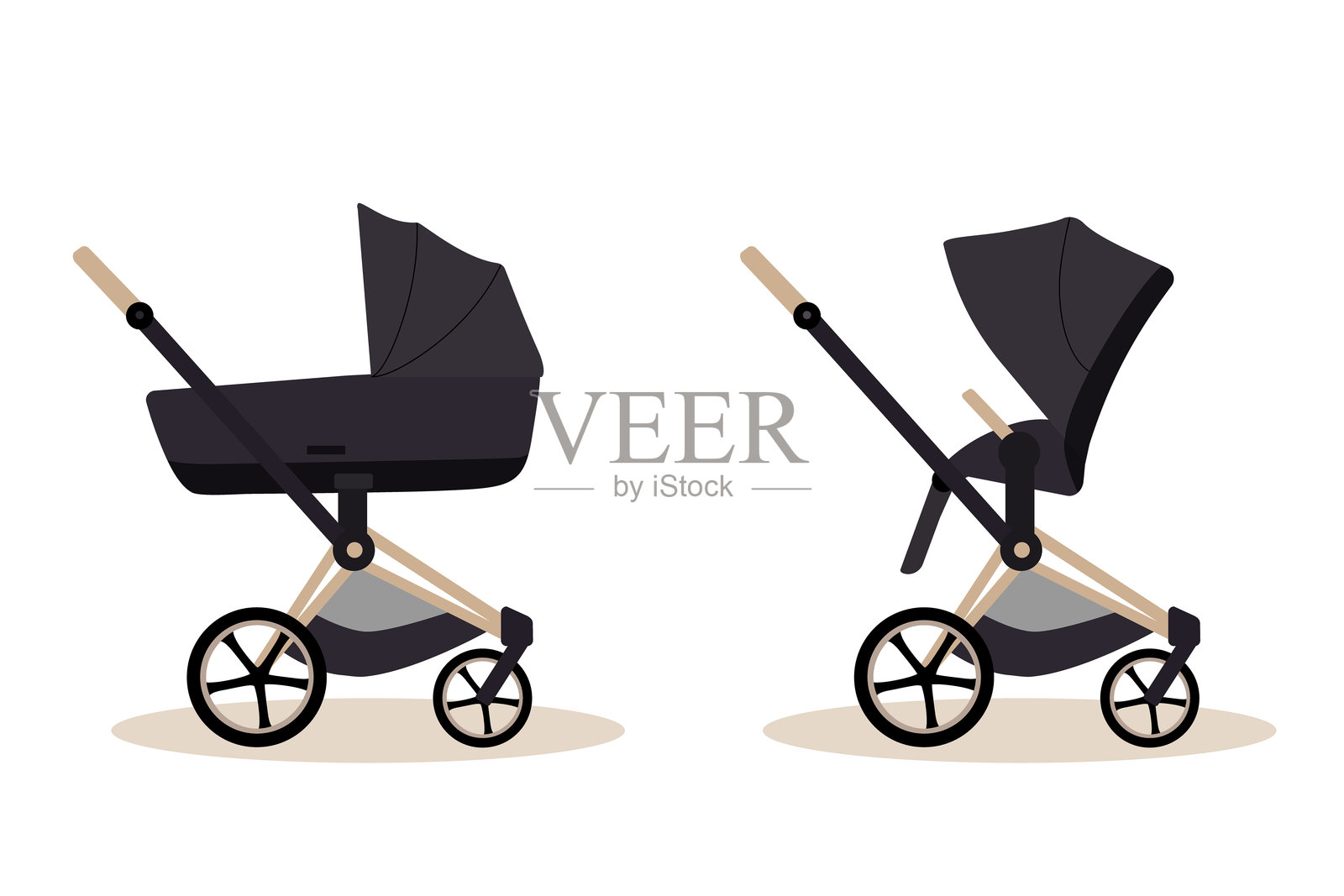 现代婴儿车（女孩和男孩款）插画图片素材
