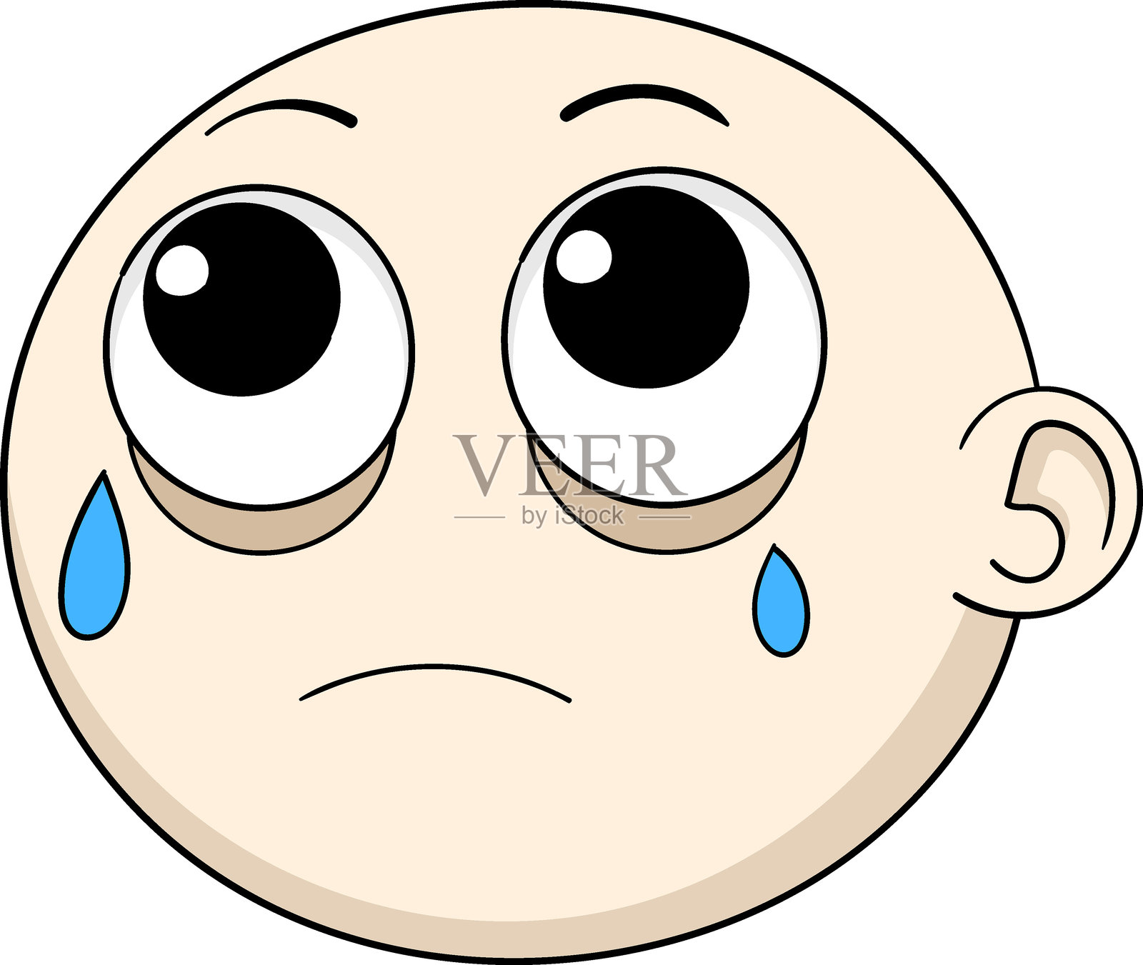 卡通悲伤面孔，带有泪水和大眼睛，适用于情感设计插画图片素材