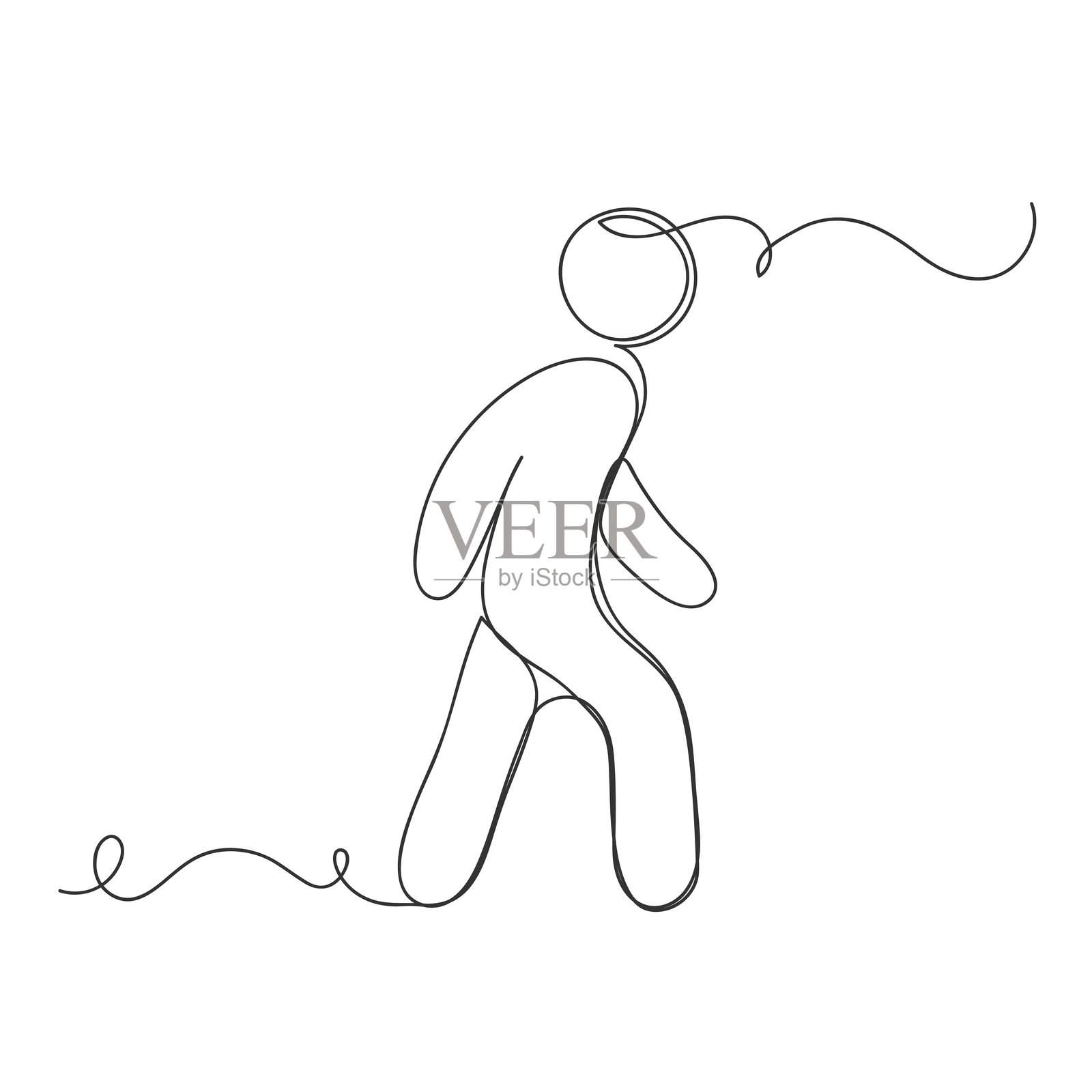 连续一笔画的人行走图标，孤立的矢量插图。插画图片素材