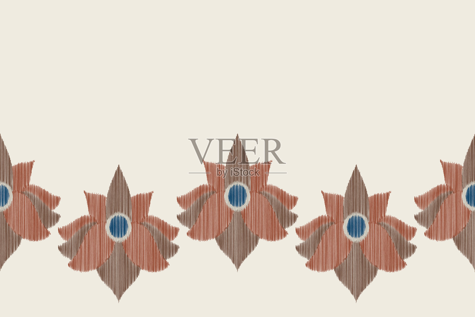 民族伊卡特传统图案面料几何风格。非洲伊卡特刺绣民族东方图案，白色奶油色棕色背景墙纸。插画图片素材