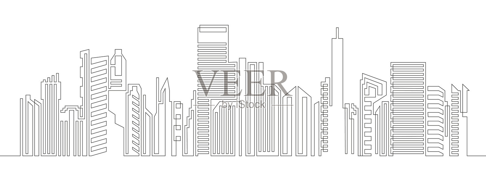 连续线条绘制的房屋和住宅建筑概念，带有全景视图插画图片素材