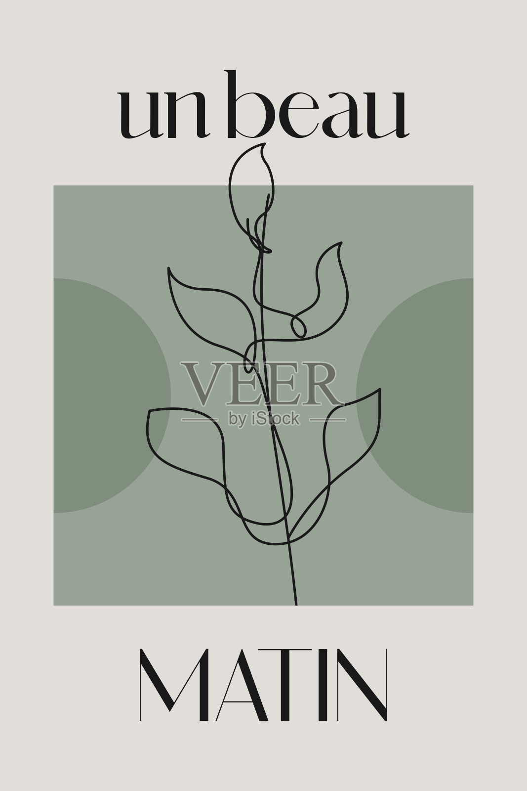 米色植物抽象花卉轮廓墙面艺术背景插画图片素材