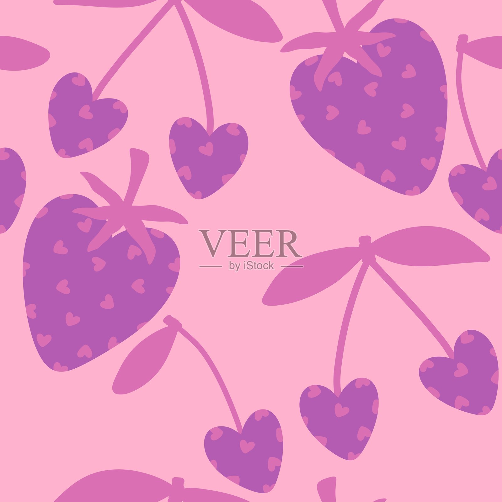 情人节卡通心形无缝图案，适用于包装纸和面料插画图片素材