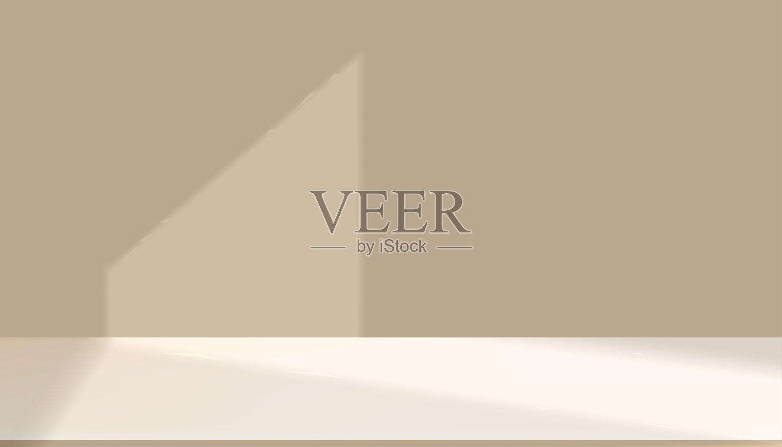 背景墙工作室房间，3D讲台上的阴影用于产品展示，棕色背景适合夏季场景横幅，阳光洒在地面纹理上，室内厨房带有春季光线的模糊渐变。插画图片素材