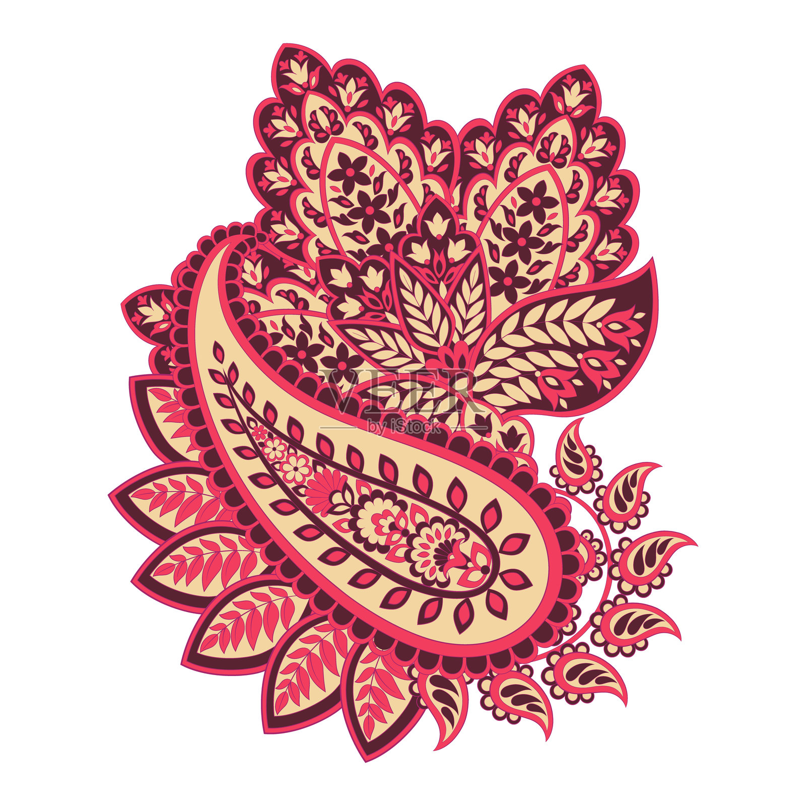 佩斯利矢量孤立图案。花卉复古插图插画图片素材