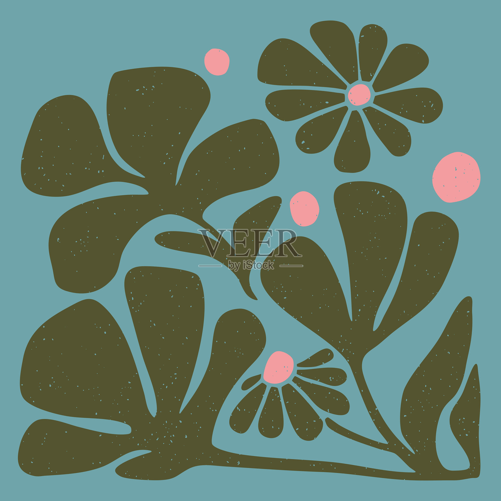 手绘抽象时尚花卉与叶子插画图片素材