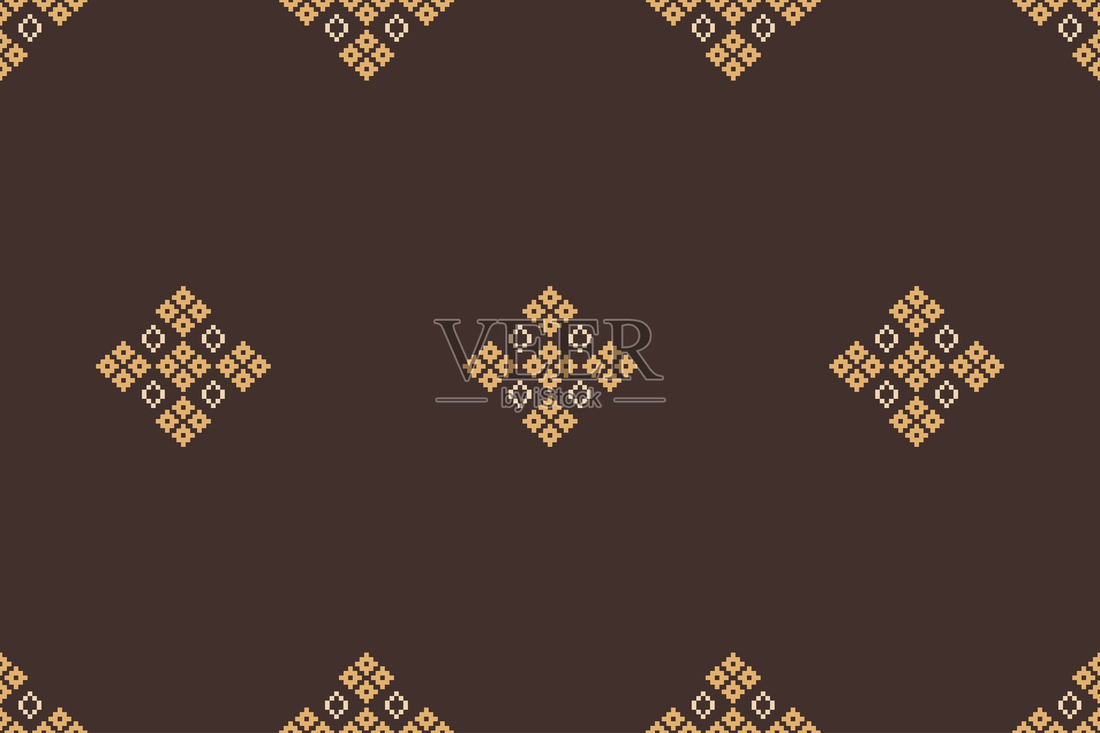 传统民族图案的织物图案，伊卡特几何交叉刺绣。伊卡特刺绣，民族东方，棕色像素标签背景。抽象，矢量。纹理，装饰，壁纸。插画图片素材