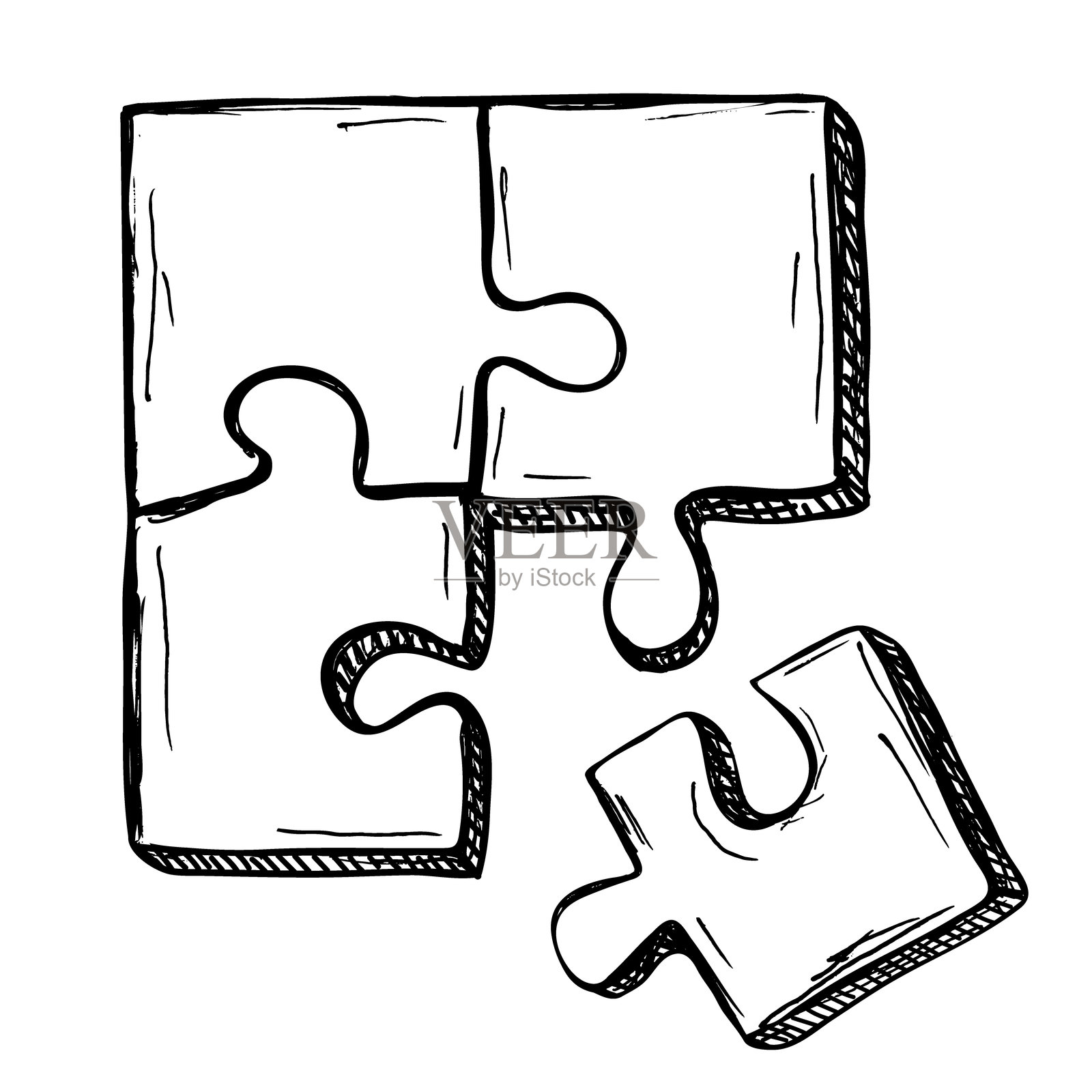 四块拼图。白色背景上的拼图。手绘元素的集合。团队合作、伙伴关系、商业解决方案的概念。插画图片素材