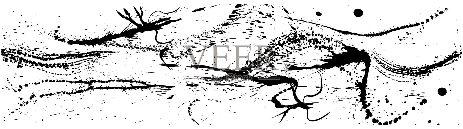 龙与墨水飞溅背景。笔触插图。插画图片素材