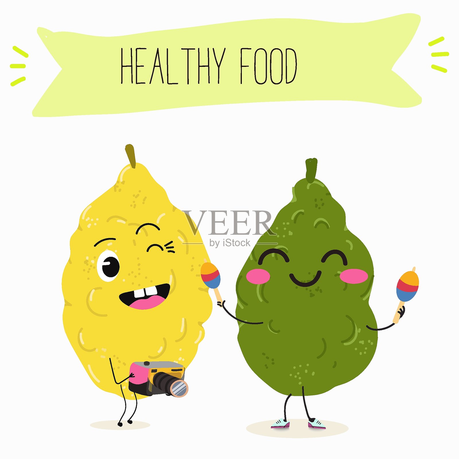 柠檬水果，搞笑的可爱角色。手绘插图。插画图片素材