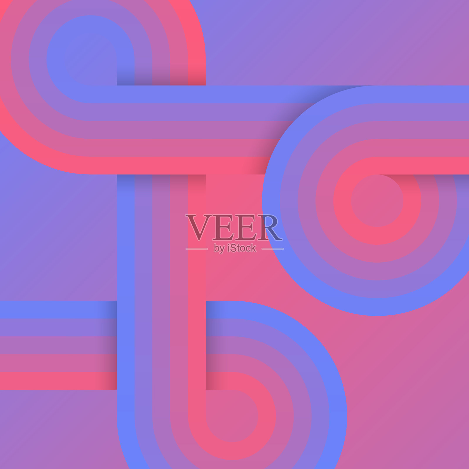 紫色复古背景，带有圆形和条纹形状。复古几何设计插画图片素材