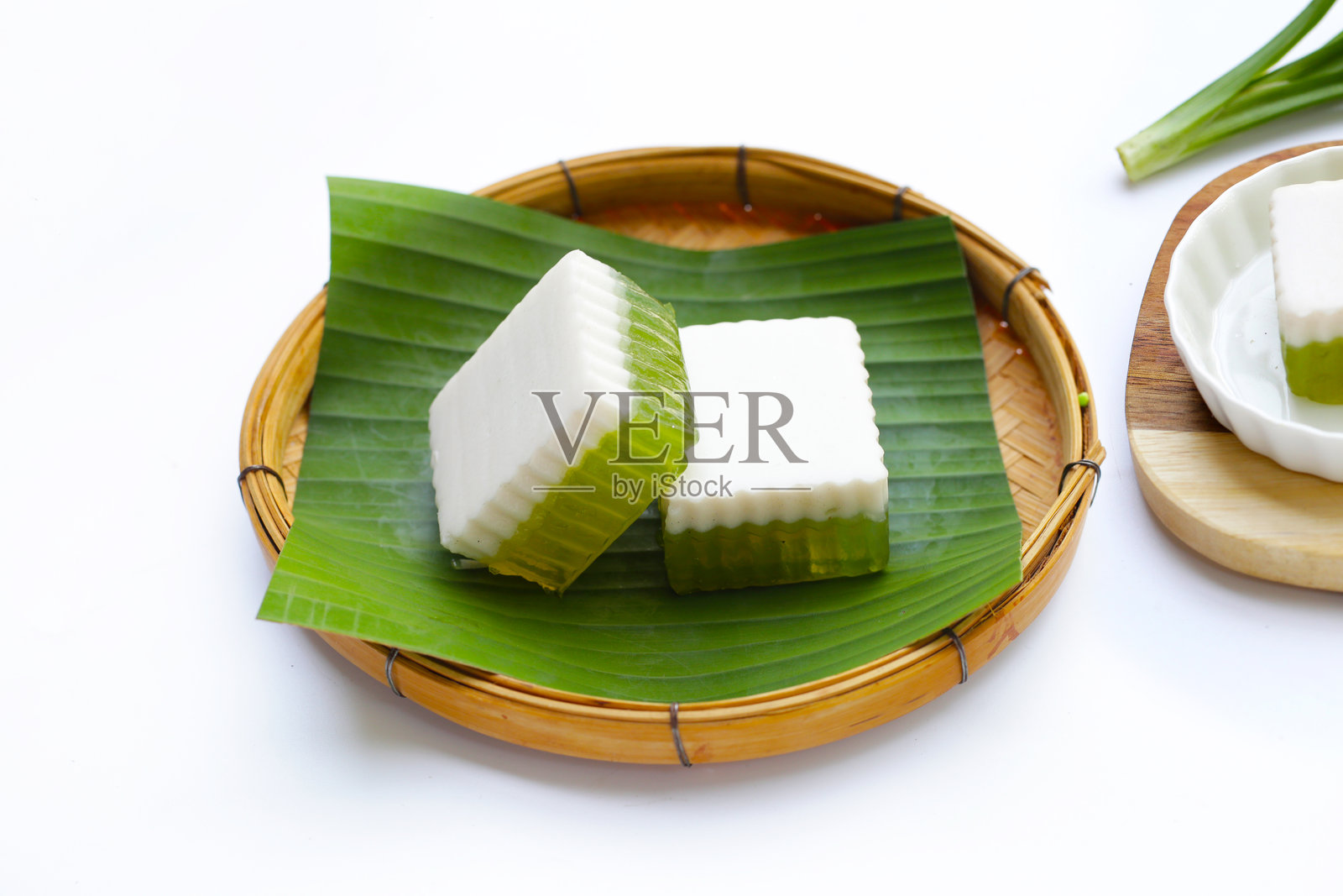 班兰椰子果冻。泰国甜点。照片摄影图片