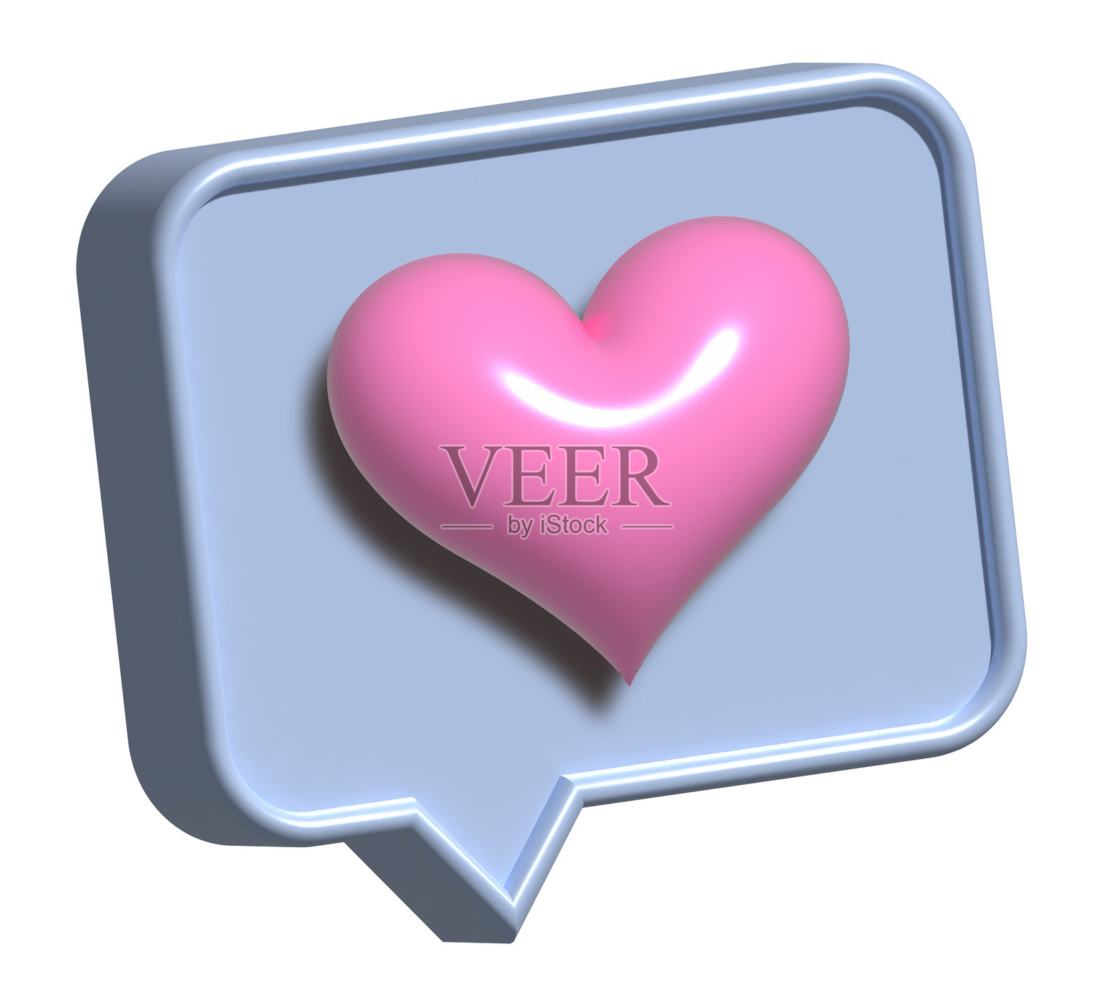 3D心形图标在对话气泡中。照片摄影图片