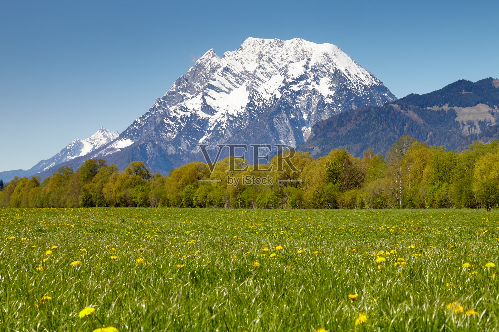 春天的施蒂利亚恩斯塔尔的格林明山。照片摄影图片