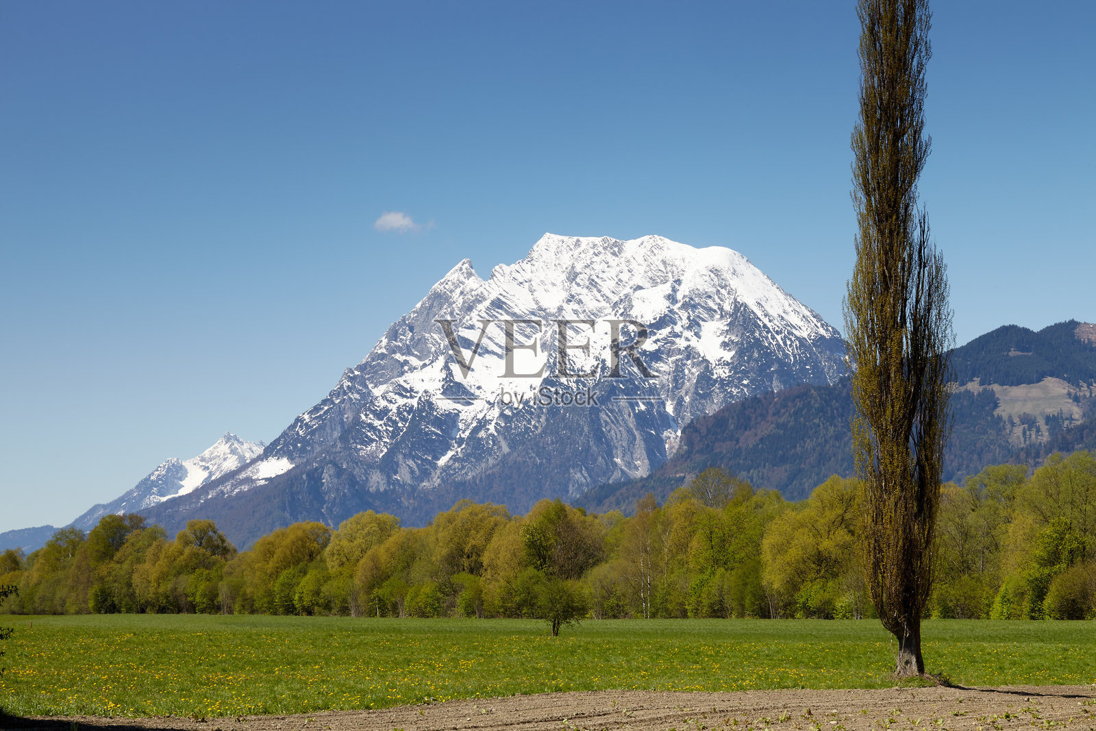 斯蒂里亚的春季雪覆盖格里明山景观照片摄影图片