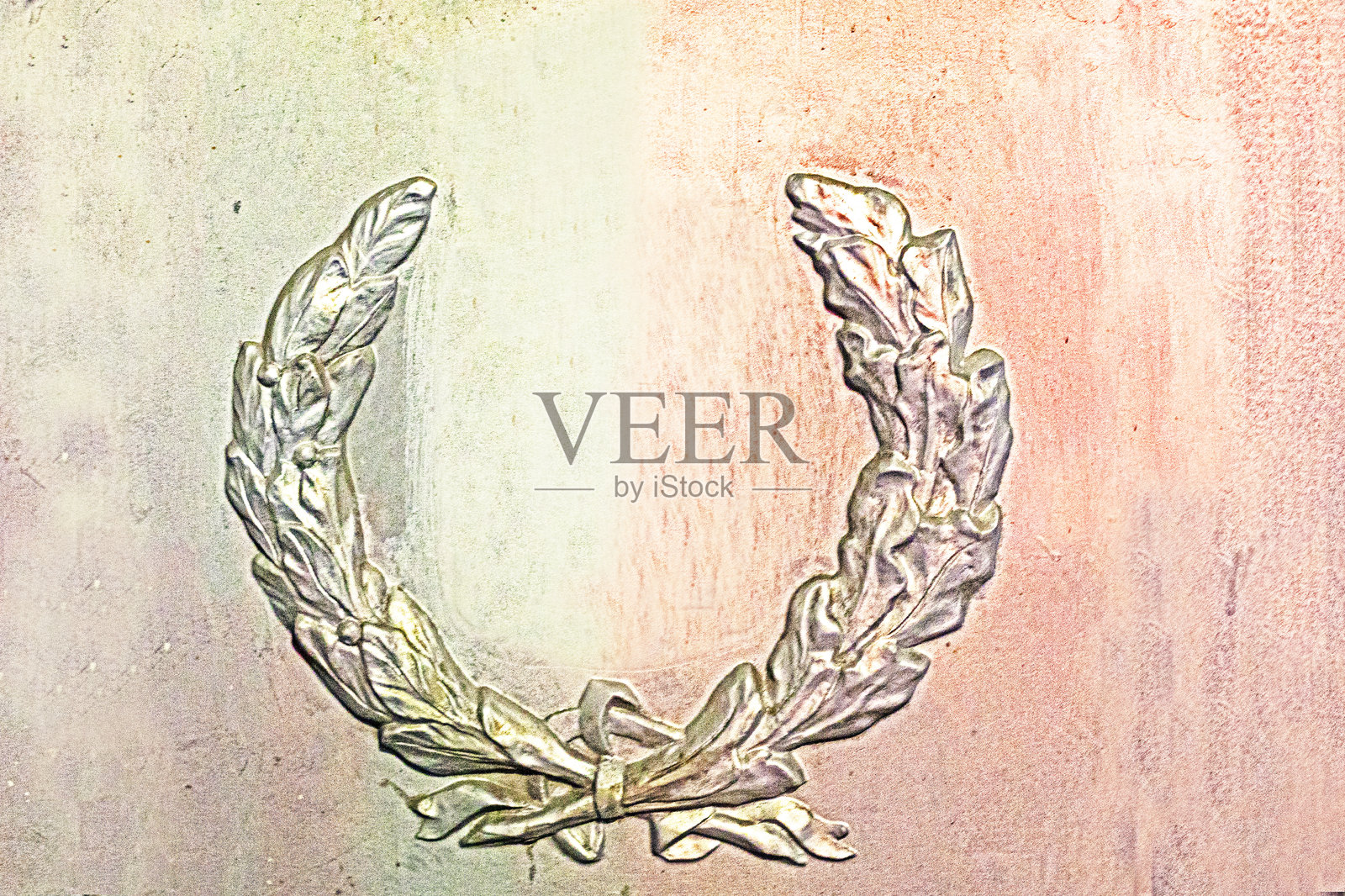 带有符号的对称月桂花环浮雕照片摄影图片