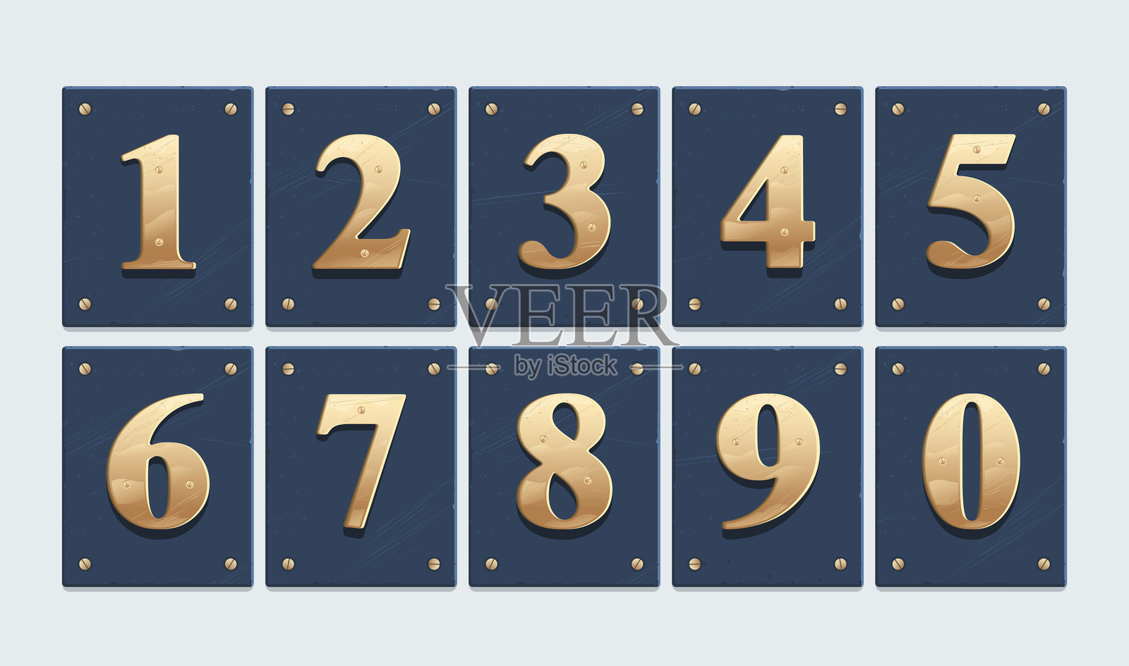 蓝色背景板上的金色数字矢量插图插画图片素材