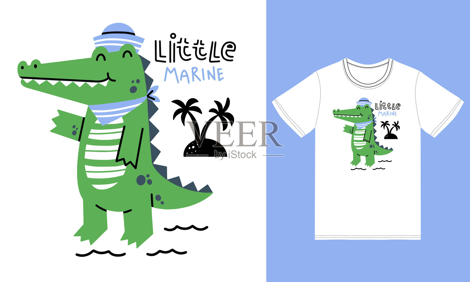 可爱的鳄鱼海洋插图与T恤设计优质矢量图插画图片素材