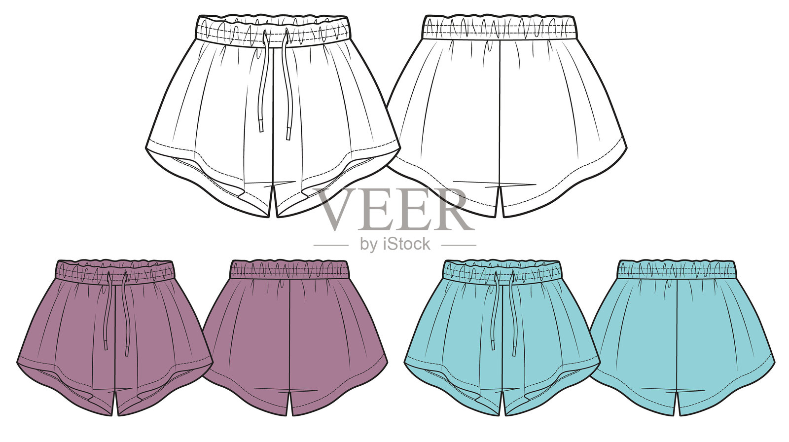 女性高腰抽绳短裤时尚草图插画图片素材