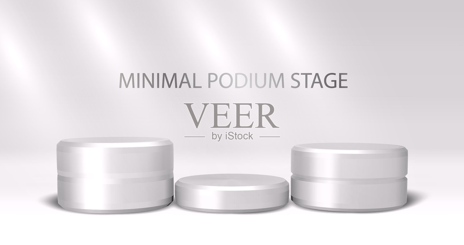 带有白色金属光泽的3D讲台，窗光背景下的圆形产品。极简设计。化妆品的工作室展示，时尚舞台用于模型展示。插画图片素材