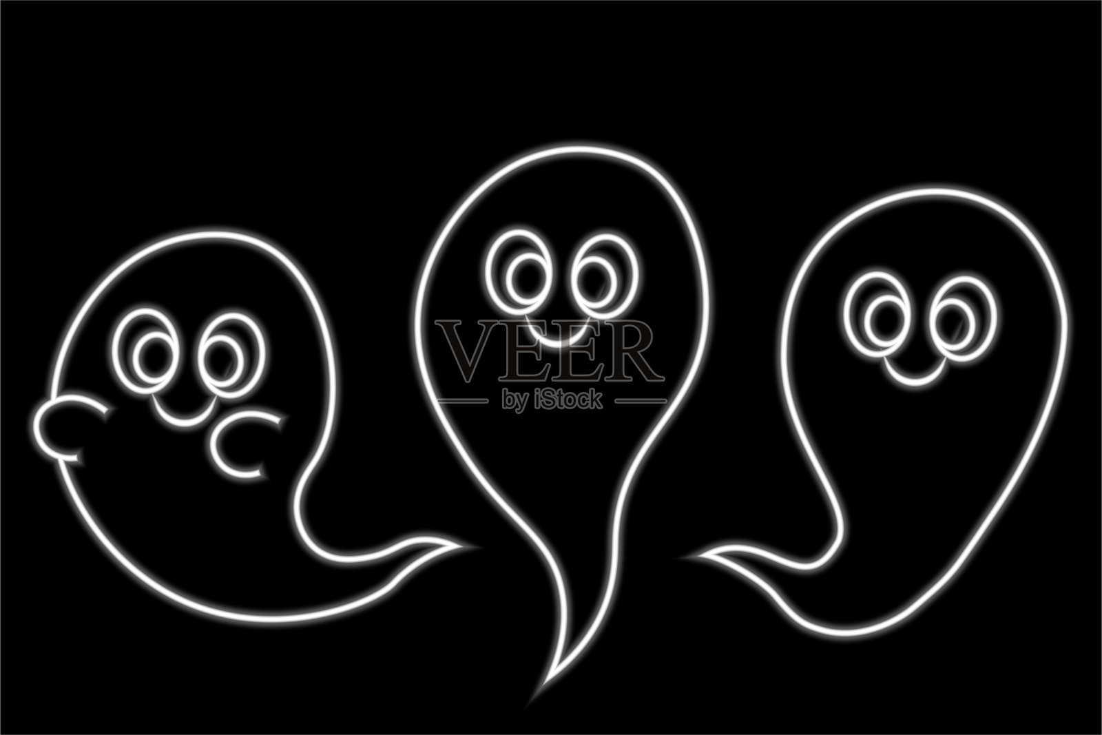 可爱的卡通鬼魂，霓虹效果插画图片素材