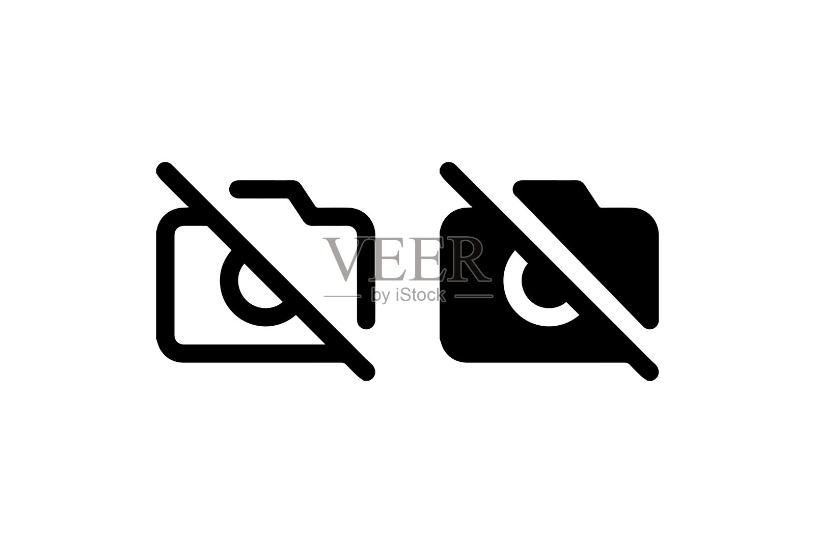 无相机图标的轮廓和实心风格矢量图。插画图片素材