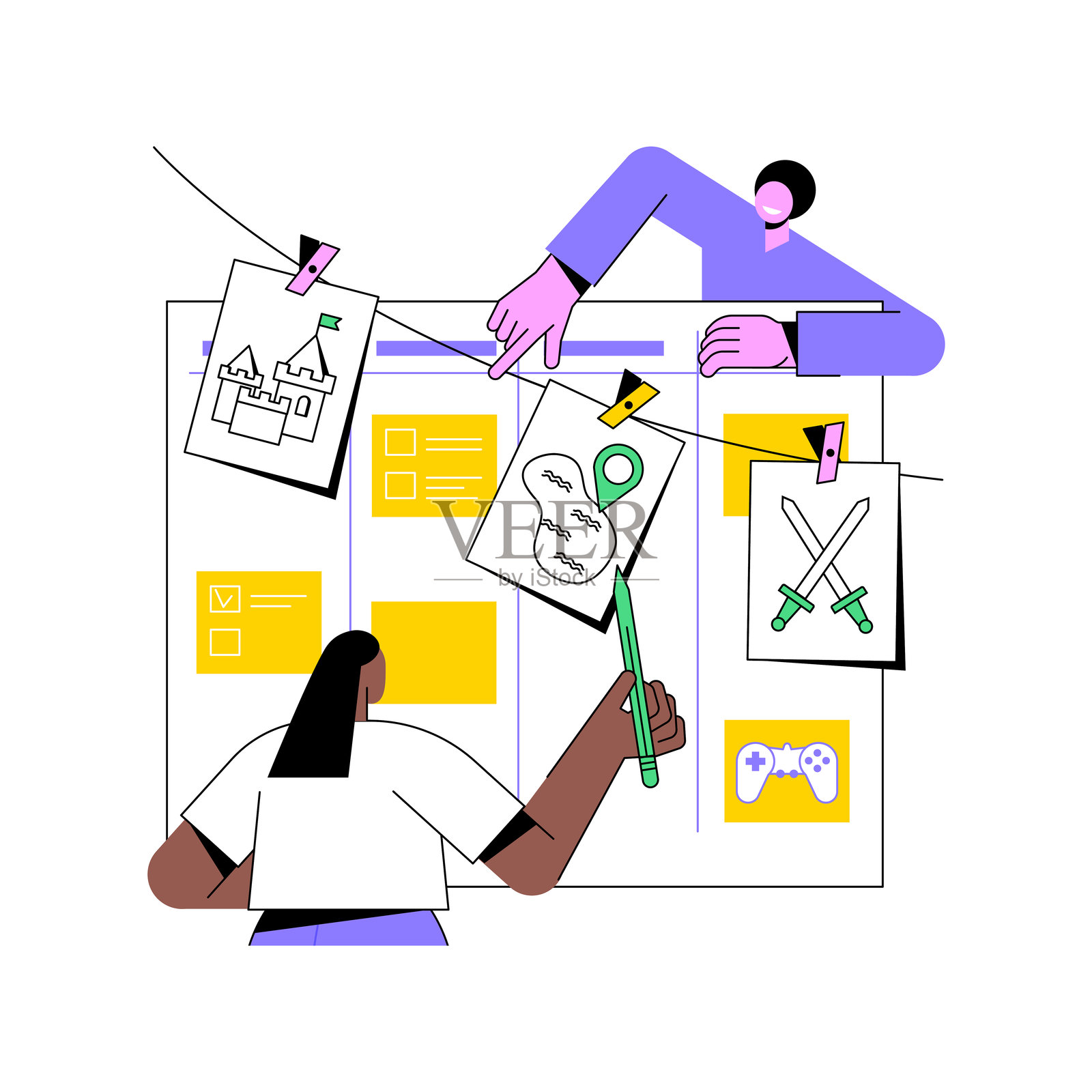 游戏故事板孤立卡通矢量插图。插画图片素材