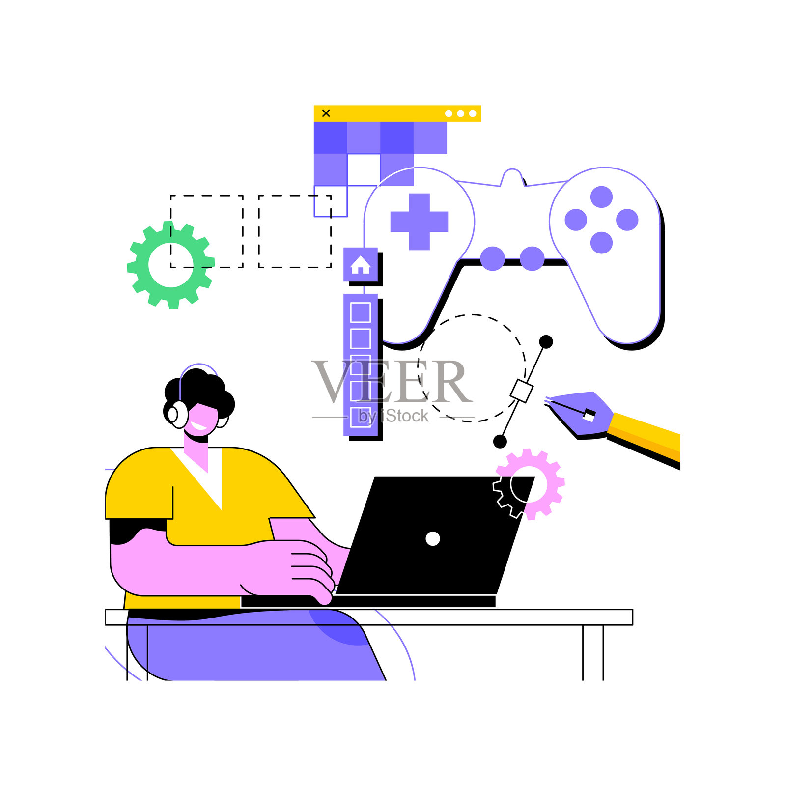 游戏制作孤立的卡通矢量插图。插画图片素材