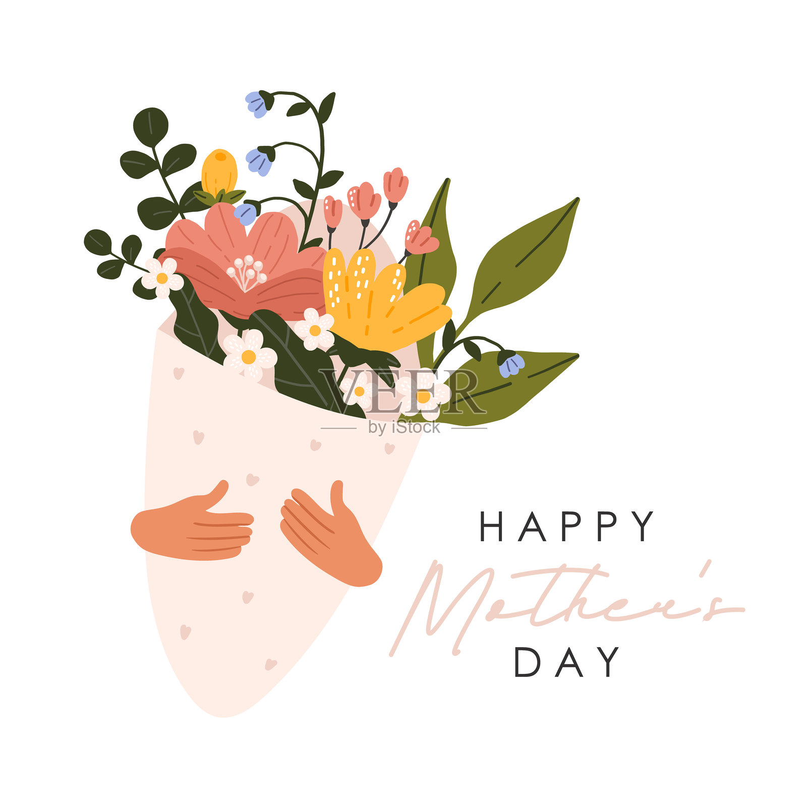 母亲节贺卡，春季可爱花朵的海报插画图片素材