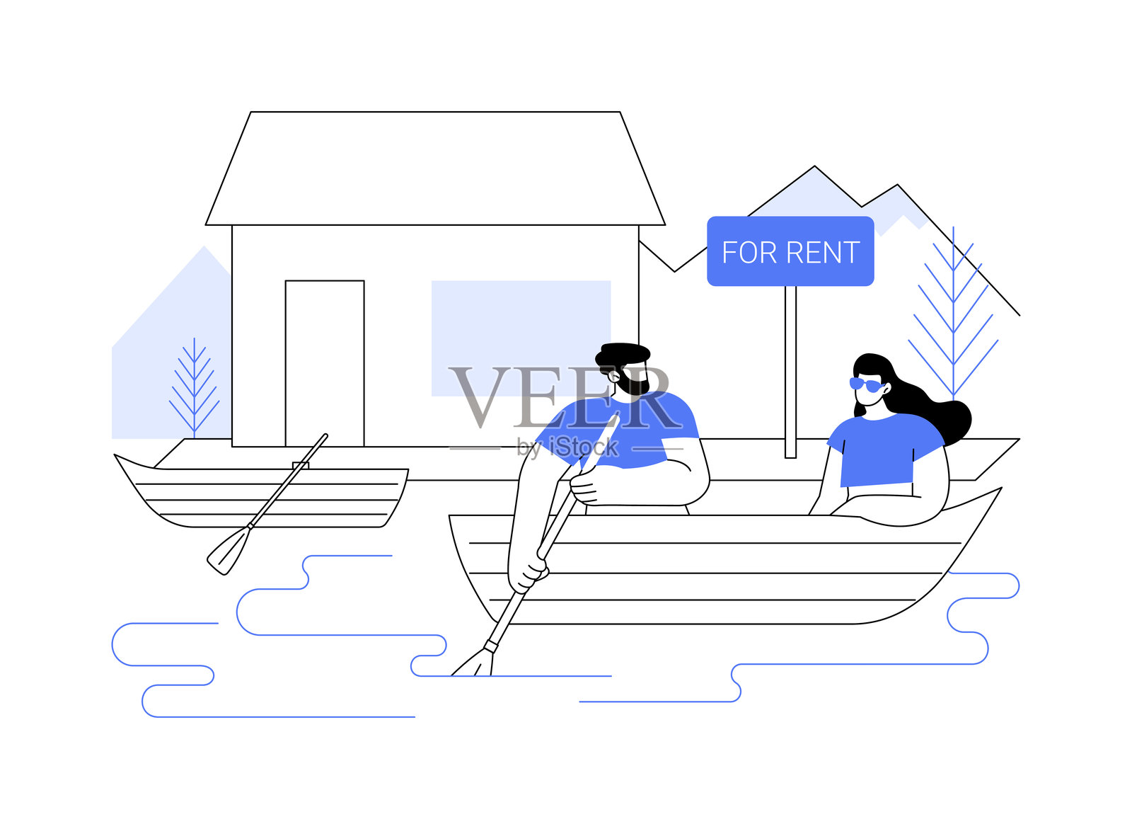 孤立的船只租赁卡通矢量插图。插画图片素材