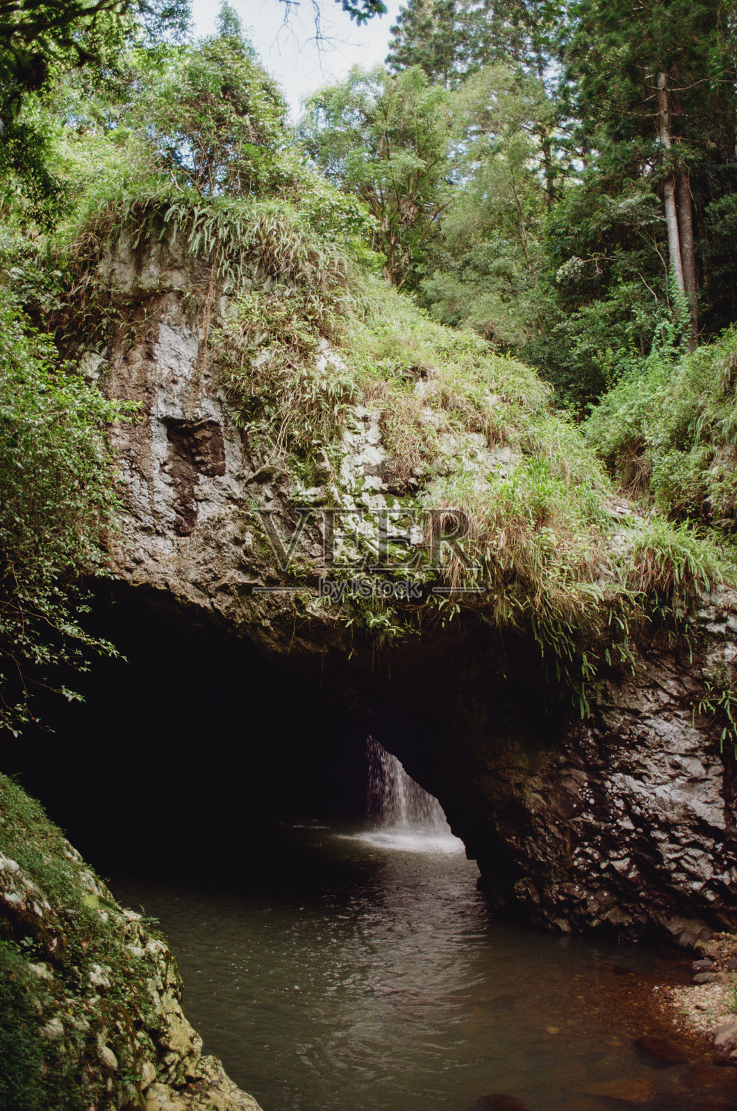 澳大利亚雨林中的美丽瀑布。使用35毫米胶卷拍摄。照片摄影图片