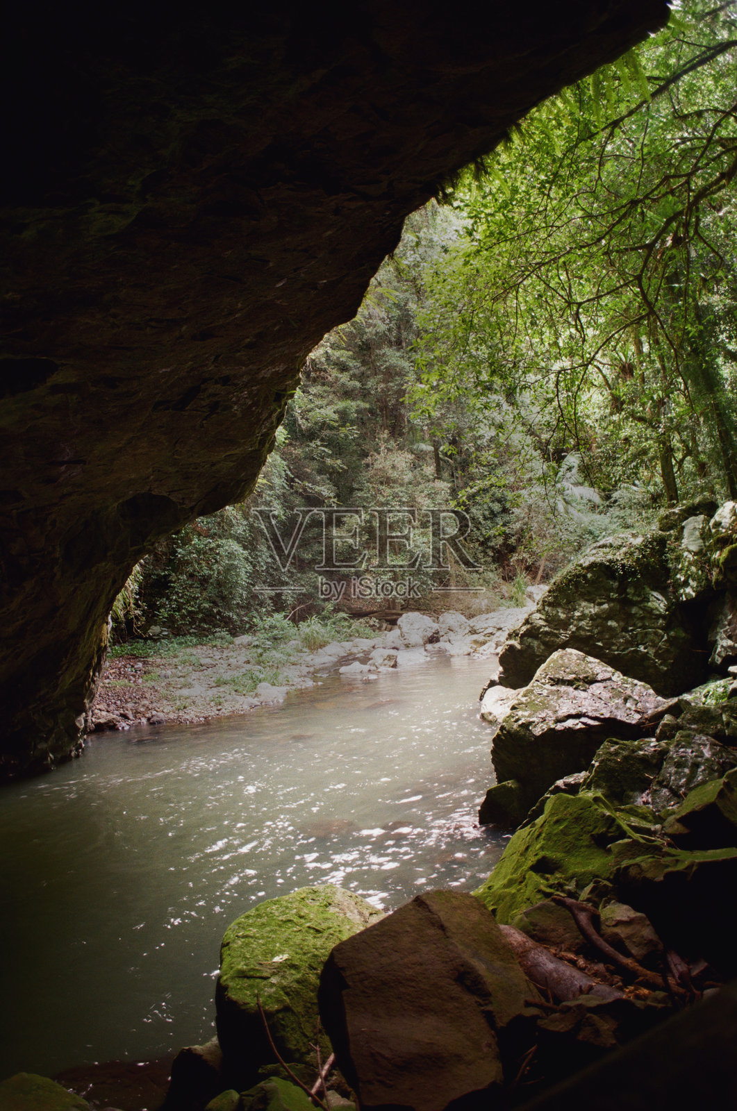 澳大利亚亚热带雨林中的自然溪流和洞穴系统。使用35毫米胶卷拍摄。照片摄影图片