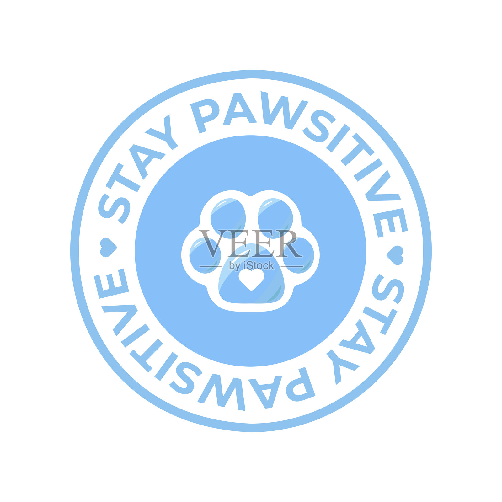 可爱的爪子标志插图，粉色。猫爪贴纸，保持积极，动物猫手贴纸，蓝色爪子。插画图片素材