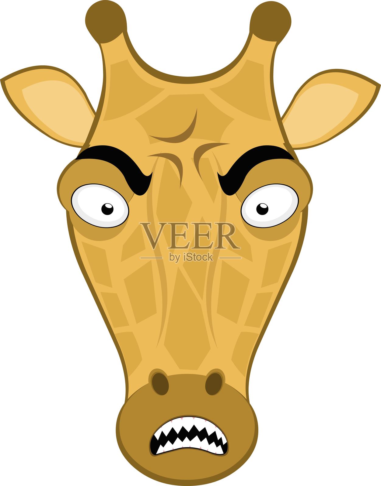 愤怒表情的长颈鹿卡通表情符号角色插画图片素材